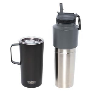 Asobu Twin Pack Bottle with Mug black, 0.9 L + 0.6 L 2
