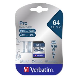 Verbatim SDXC Card Pro 64GB Class 10 UHS-I