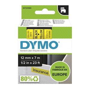 Dymo D1 12mm Black /Yellow labels 45018