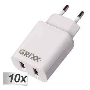 10x1 Grixx Power Adapter 220V Dual USB A White