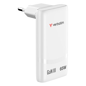 Verbatim Fold n Go GaN Charger 65W 2xUSB C weiß klappb.St.32355