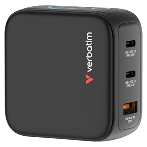 Verbatim Mini GaN Charger 65W mit Display 2xUSB-C +1xA 30238