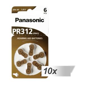 10x1 Panasonic PR 312 Hearing Aid Batteries Zinc Air 6 pcs.