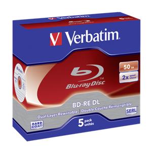 1x5 Verbatim BD-RE Blu-Ray 50GB 2x Speed, White Blue Surface JC