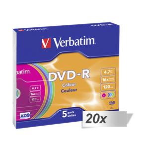 20x5 Verbatim DVD-R 4,7GB Colour 16x Speed, Slim Case