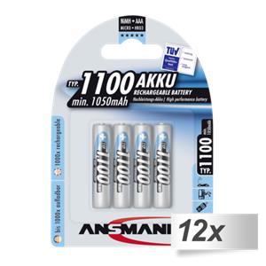 12x4 Ansmann NiMH Akku 1100 Micro AAA 1050 mAh