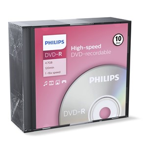 1x10 Philips DVD-R 4,7GB 16x SL