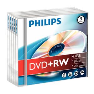 1x5 Philips DVD+RW 4,7GB 4x JC