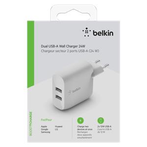 Belkin Dual USB-A Charger, 24W white WCB002vfWH