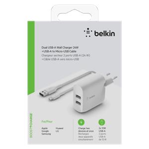 Belkin Dual USB-A Charger, 24W incl. Micro-USB Cable 1m, white