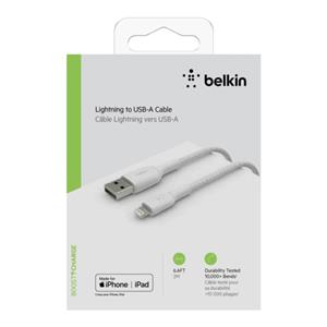 Belkin Lightning to USB-A Cable 2m, braided, mfi cert, white