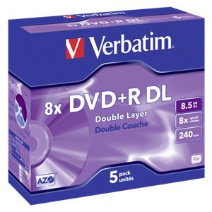 1x5 Verbatim DVD+R Double Layer 8x Speed, Jewel Case 8,5GB