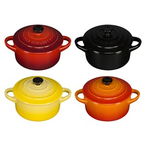 Le Creuset Stoneware Set of 4 petite Casseroles 10x5cm red