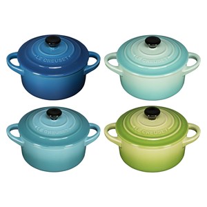 Le Creuset Stoneware Set of 4 petite Casseroles 10x5cm ocean