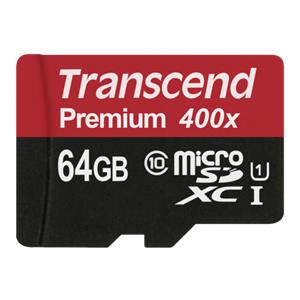 Transcend microSDXC 64GB Class 10 UHS-I U1 400x + SD Adapter