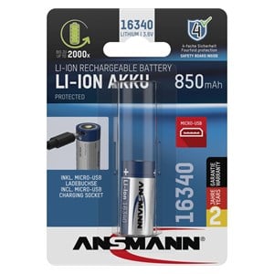 Ansmann 16340 Li-Ion Akku 850mAh 3,6V Micro USB Input 1300-0015