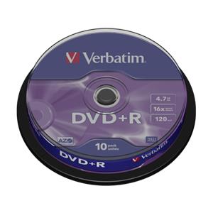 1x10 Verbatim DVD+R 4,7GB 16x Speed, matt silver Cakebox