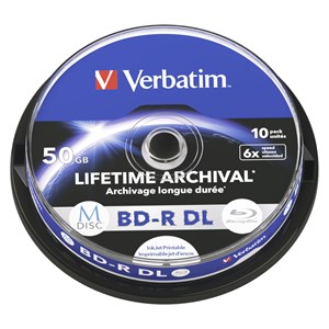 1x10 Verbatim M-Disc BD-R BluRay 50GB 6x Speed Cakebox printable