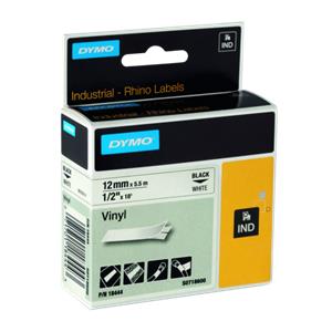 Dymo Rhino Label IND, Vinyl 12 mm x 5,5 m black to white