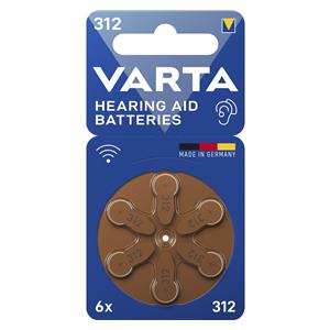 1x6 Varta Hearing Aid Batteries Type 312            24607101416