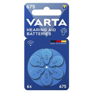 1x6 Varta Hearing Aid Batteries Type 675            24600101416