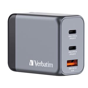Verbatim GNC-64 GaN Charger 65W 2xUSB-C PD, 1xUSB-A QC 3.0 32201