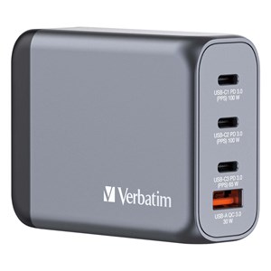 Verbatim GNC-100 GaN Charg. 100W 3xUSB-C PD, 1xUSB-A QC 3.0 32202