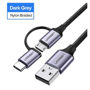 UGREEN USB-A to Micro USB + USB Type-C Cable 1m Black