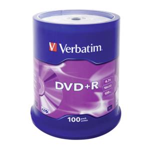 1x100 Verbatim DVD+R 4,7GB 16x Speed, matt silver