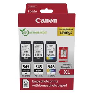 "Canon Tinte PG-545XL/CL-546XL 8286B015 3er Multipack (2xBK/Color) inkl. Fotopapier"