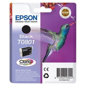 "Epson Tinte 5LB T0801 ink cartridge black standard capacity 7.4ml 330 pages 1-pack blister without alarm"