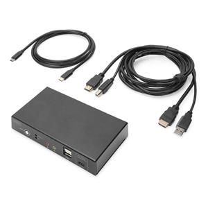 DIGITUS KVM-Switch 2-Port 4K30Hz,USB-C/USB/HDMI in/out 5