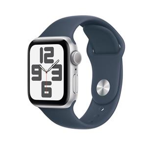 Apple Watch SE 40 mm Silver Aluminium Case, Storm Blue Sport Band S/M