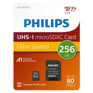 Philips MicroSDXC Card     256GB Class 10 UHS-I U1 incl. Adapter 3