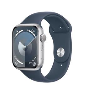 Apple Watch Series 9, 45 mm Silver Aluminium Case, Storm Blue Sport Band S/M