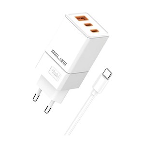 Ładowarka sieciowa Beline 65W GaN 2xUSB-C PD 3.0 + 1xUSB-A QC 3.0 +kabel USB-C - biała
