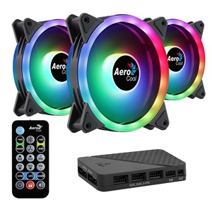 Aerocool DUO12PRO Kit 3xFan 12cm ARGB LED Dual Ring Antivibration 6 Pins Black