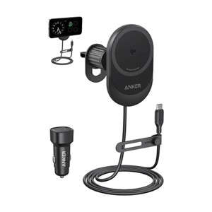 Anker MagGo Wireless Car Charger with Built-in USB-C Cable, 15W