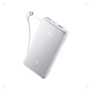 Anker Zolo Powerbank 10000 mAh, 22,5W z vgrajenim USB-C kablom, bel