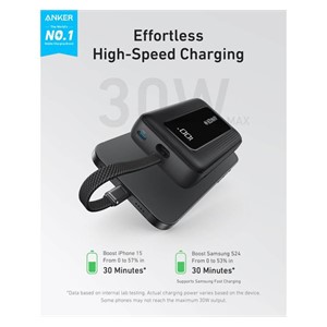 Anker Zolo Powerbank 10000 mAh, 30W with built-in USB-C cable, black