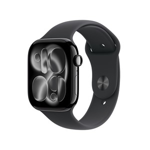Apple Watch Series 11 GPS + Cellular 46mm Jet Black Aluminium Case with Black Sport Band - M /L