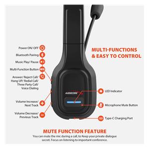 Audiocore 74452 Bluetooth Headset Headphone Noise Reuction Microphone Call CenterGoogle Siri Office Wireless 6