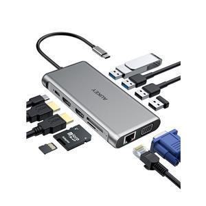 AUKEY CB-C78 interface hub 5000 Mbit/s Black | Aluminium | 12in1 | RJ45 Ethernet 10/100/1000Mbps | 2xUSB 3.1 | 2xUSB 2.0 | 2xHDMI 4k@30Hz | VGA | SD & microSD | USB-C