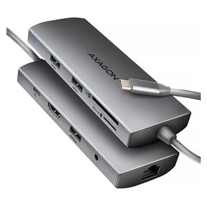 AXAGON HMC-8HLSA USB-C 3.2 Gen 1 Multiport Hub, 3x USB-A + 4K/60Hz HDMI + SD/microSD, Gigabit LAN, Audio, PD 100W - Silver