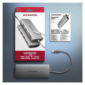 AXAGON HMC-8HLSA USB-C 3.2 Gen 1 Multiport Hub, 3x USB-A + 4K/60Hz HDMI + SD/microSD, Gigabit LAN, Audio, PD 100W - Silver 9