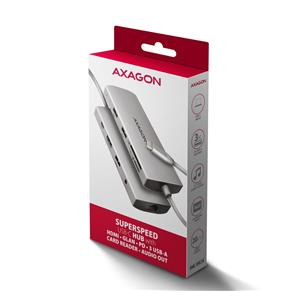 AXAGON HMC-8HLSA USB-C 3.2 Gen 1 Multiport Hub, 3x USB-A + 4K/60Hz HDMI + SD/microSD, Gigabit LAN, Audio, PD 100W - Silver 10