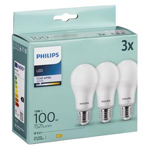 Philips LED Lamp E27 3-Pack 100W 4000K 3