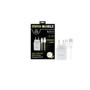 Maxmobile kućni punjač SET 2U1 QC 3.0 QUICK CHARGE USB + TYPE C, 3A,18W bijeli