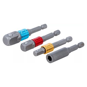 BGS Set prilagodnika za bušilicu | u boji | vanjski šesterokutni pogon 6,3 mm (1 /4) | 6,3 mm (1 /4), 10 mm (3 /8), 12,5 mm (1 /2), unutarnji šesterokut 6,3 mm (1 /4) | 4-dijelni