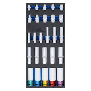 BGS Uložak za radionička kolica 1 /3: šesterokutni umetci za utične ključeve, duboki 11 - 22 mm | E-profil E10 - E22 | 6,3 mm (1 /4), 10 mm (3 /8), 12,5 mm (1 /2) | 26-dijelni